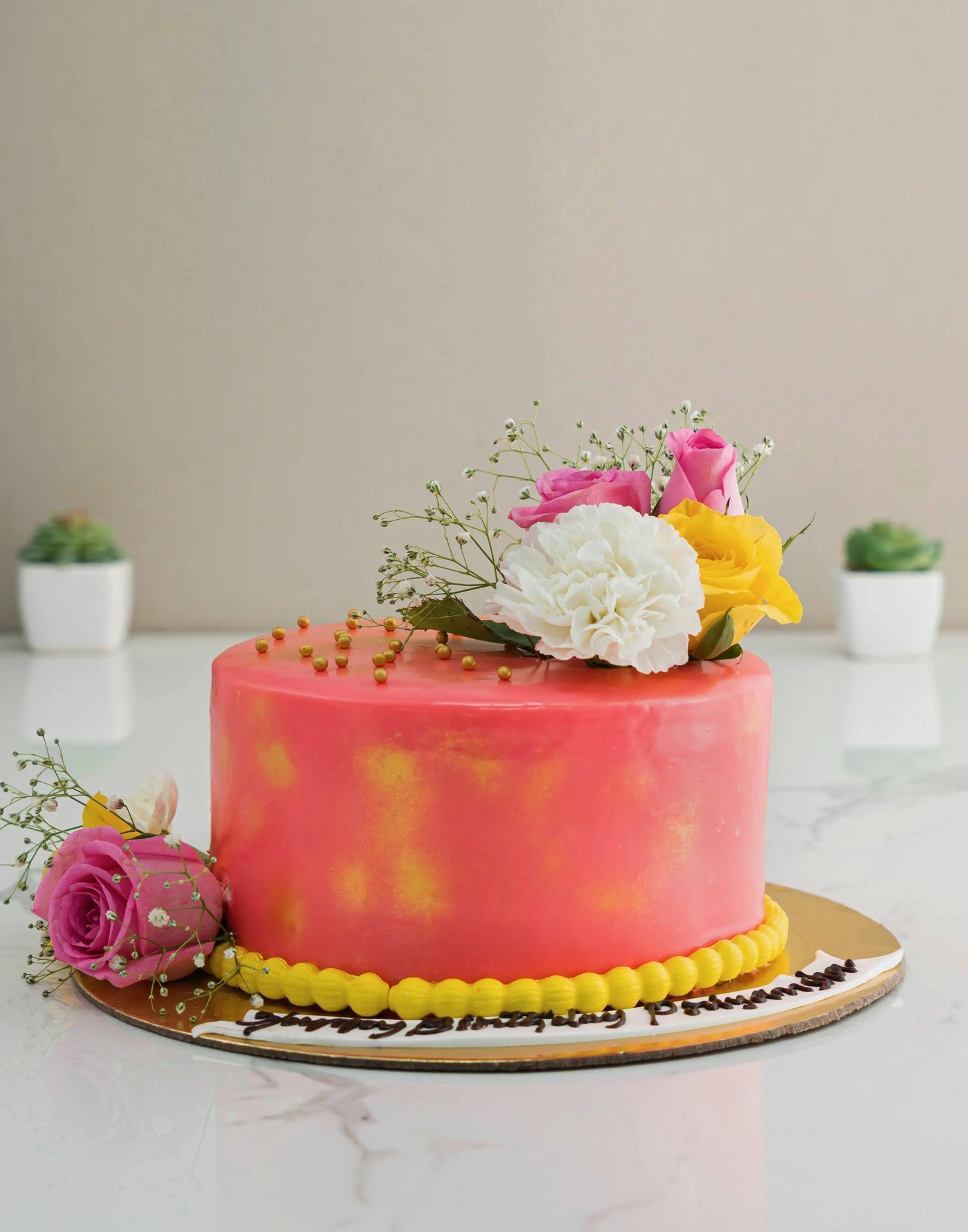 Fresh Flower Cake for First Anniversary - Creme Castle