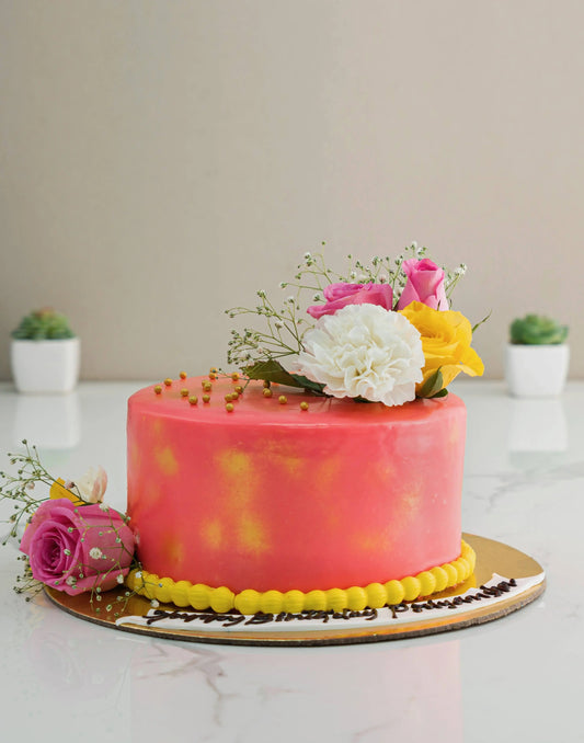 Fresh Flower Cake for First Anniversary - Creme Castle