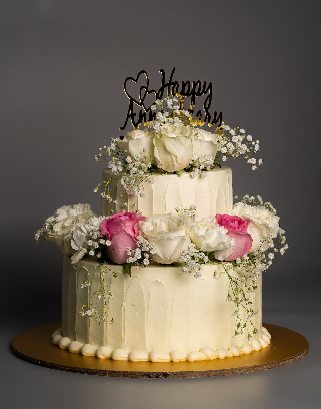 Fresh Flower Cake for 25th Anniversary - Creme Castle
