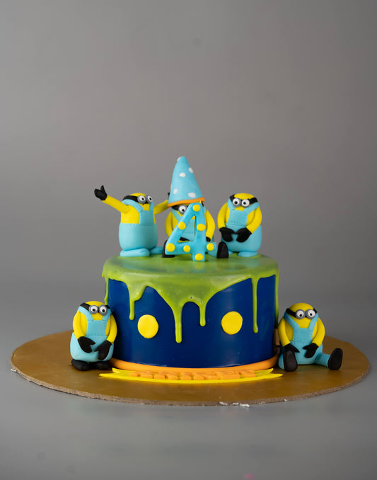 Minions Theme Blue Cake - Creme Castle