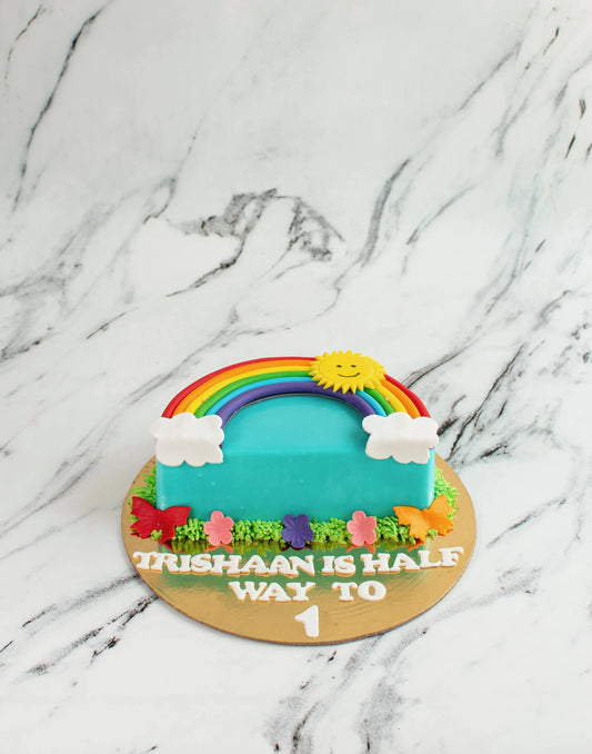 Half Birthday Rainbow Design Cake - Creme Castle