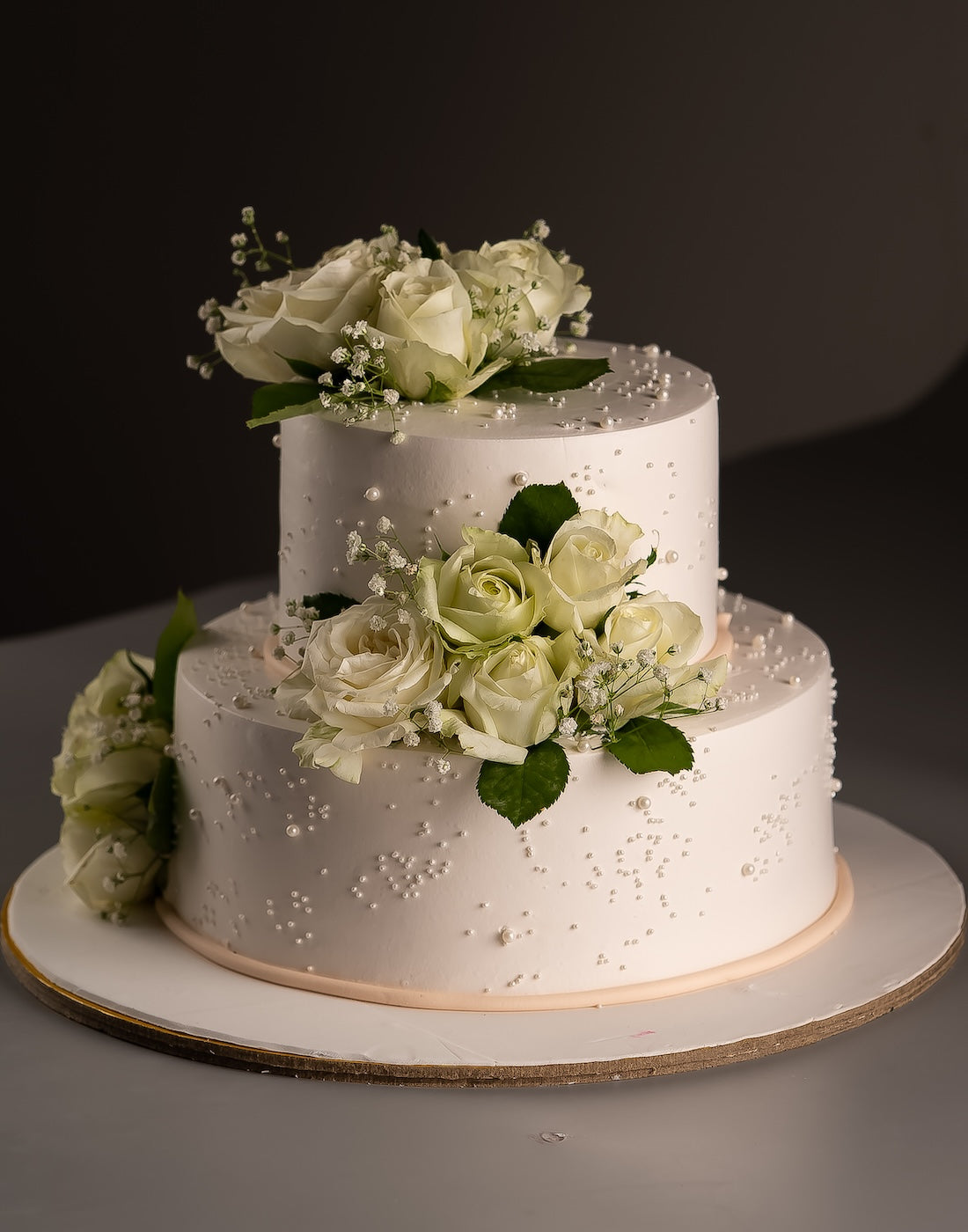 White Rose Tier Design Cake - Creme Castle