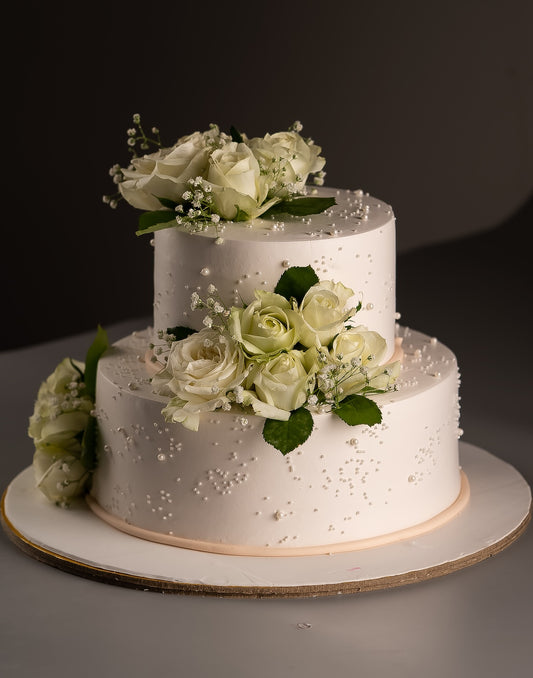 White Rose Tier Design Cake
