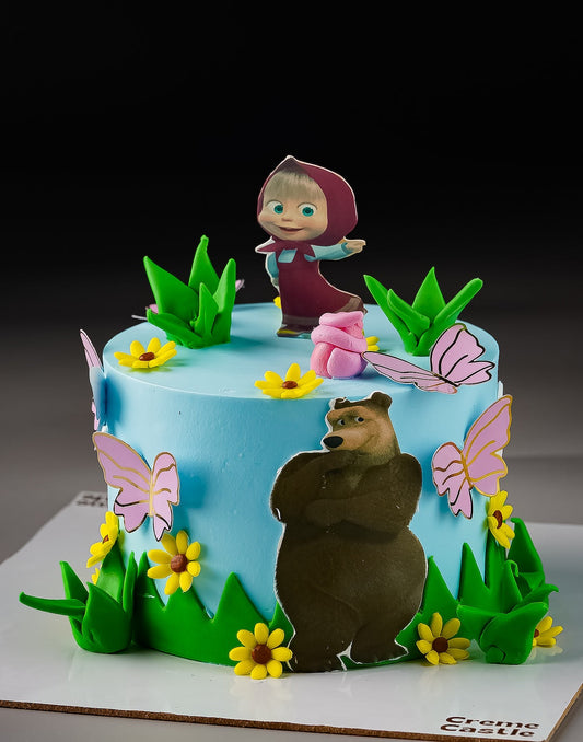 Masha Bear theme Cake in Blue by Creme Castle