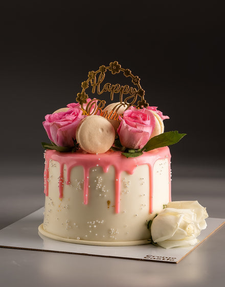 Roses and Macaron Cake