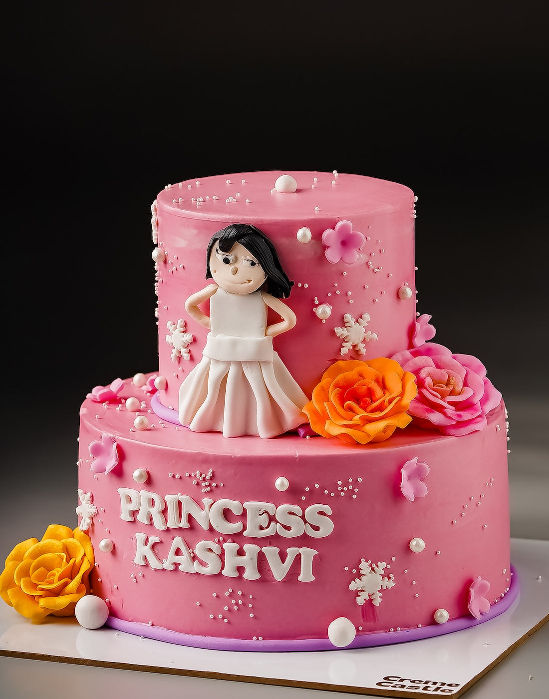 Princess Floral Girl Cake Creme Castle