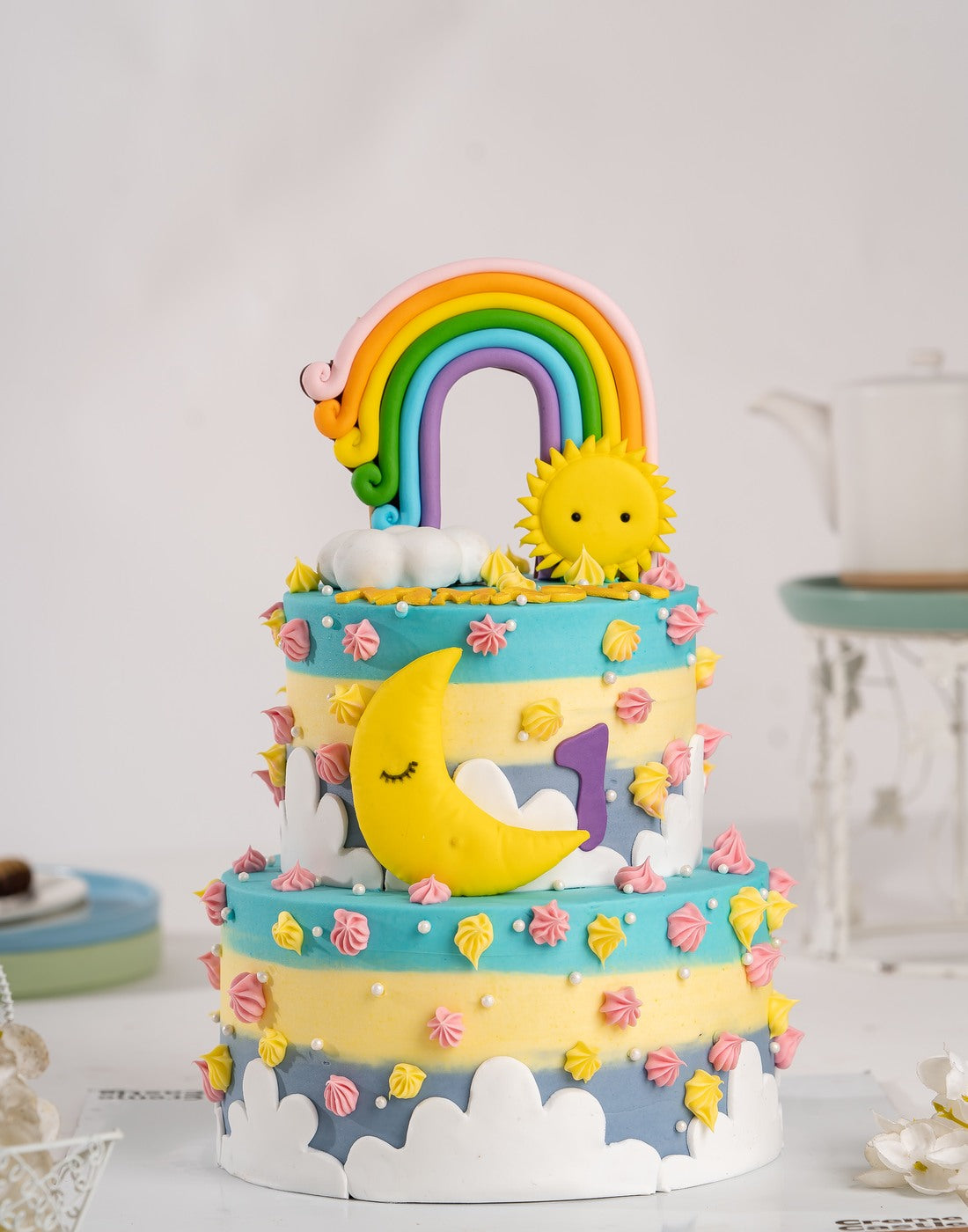 Sunny Rainbow 1st Birthday Cake - Creme Castle