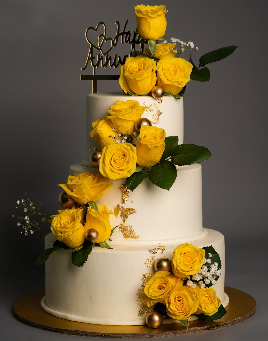 Yellow Rose Wedding Cake | 3-Tier Cake for Engagement and Anniversary