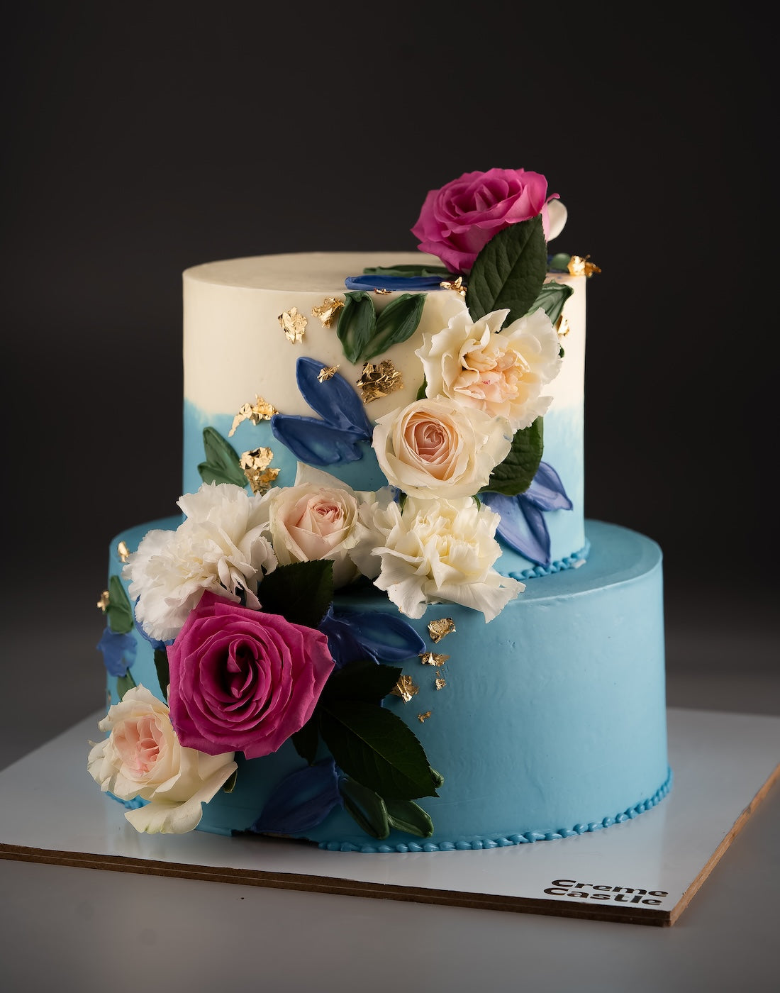Blue Floral Wedding Cake