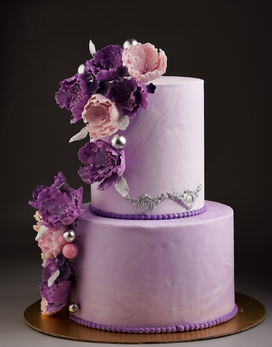 Purple Floral Wedding Cake