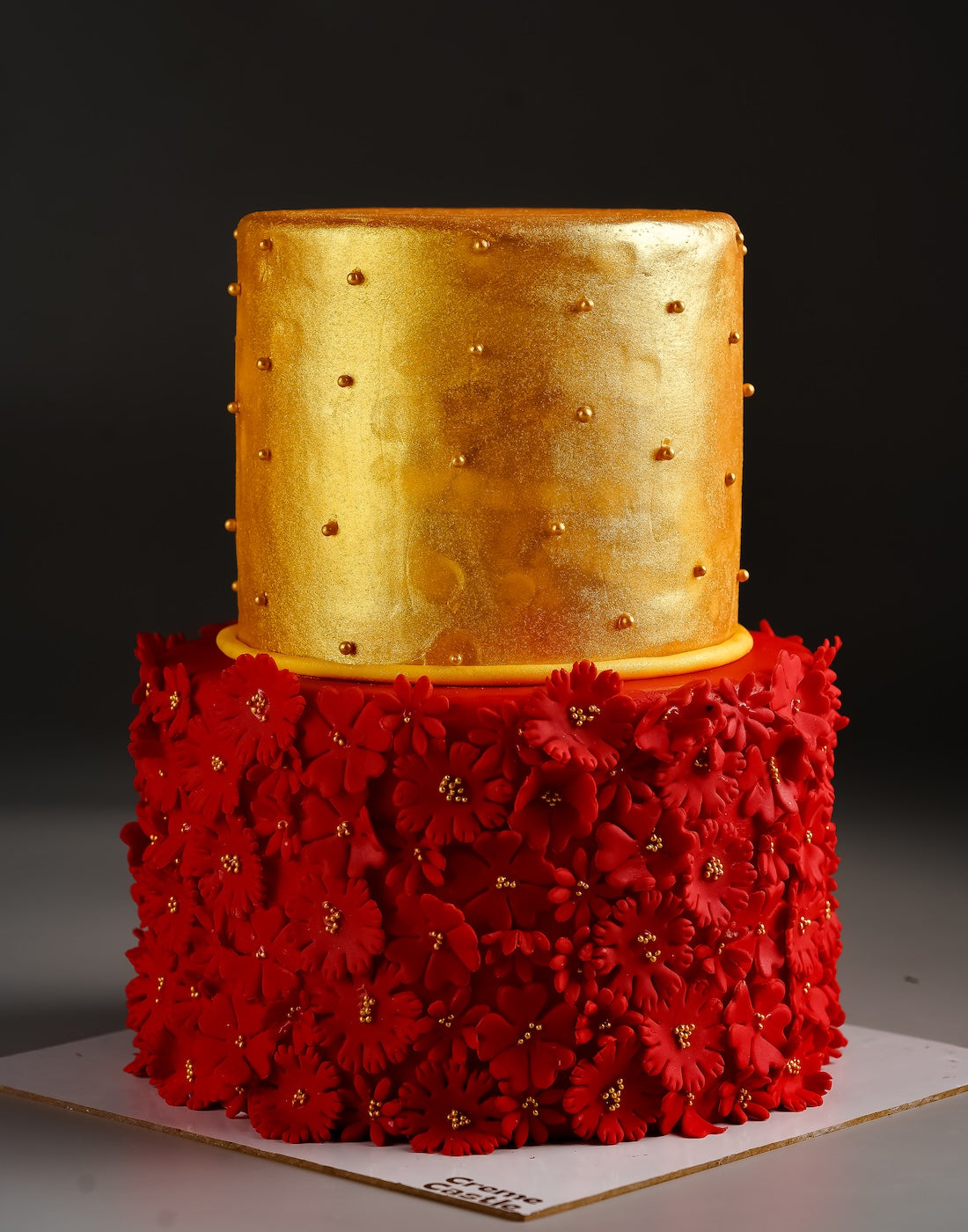 Red Gold Wedding Cake - Creme Castle