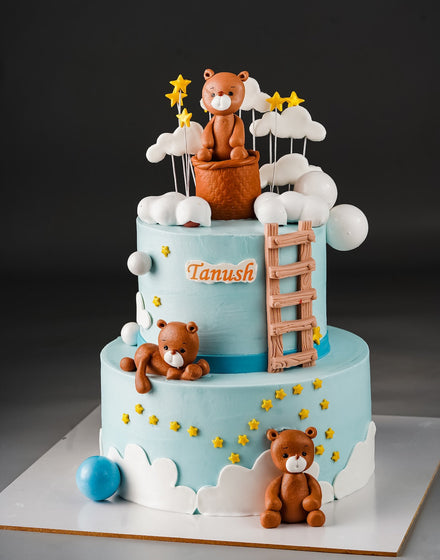 Blue Teddy Cloud Cake for Son - Creme Castle