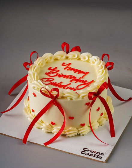 White Bow Minimalist Cake