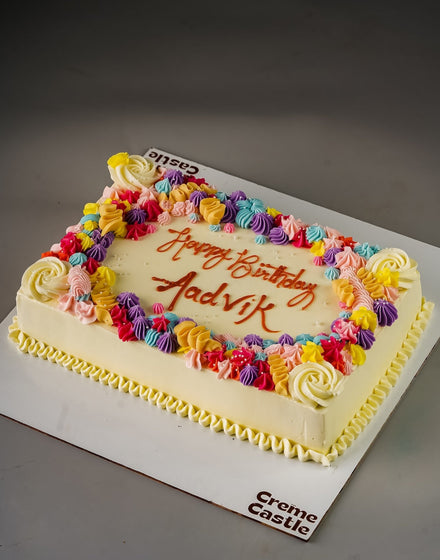 Rectangle Floral Cream Cake