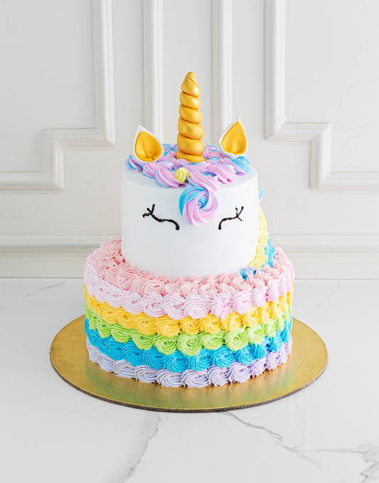 Unicorn Cream Tier Cake - Creme Castle