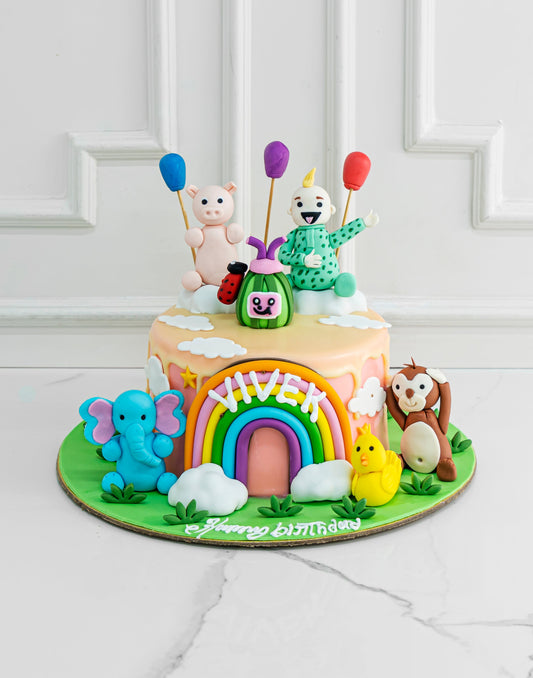 Cocomelon Family Drip Design Cake - Creme Castle