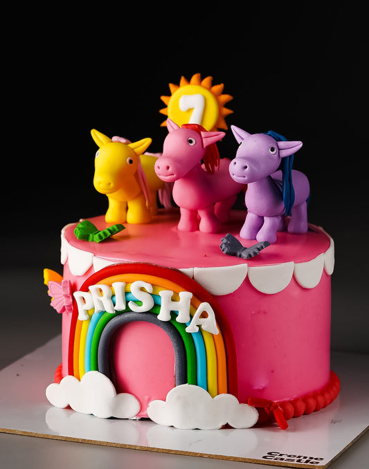 Rainbow Little Pony Design Cake - Creme Castle