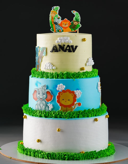 Jungle Cream 3 Tier Design Cake - Creme Castle