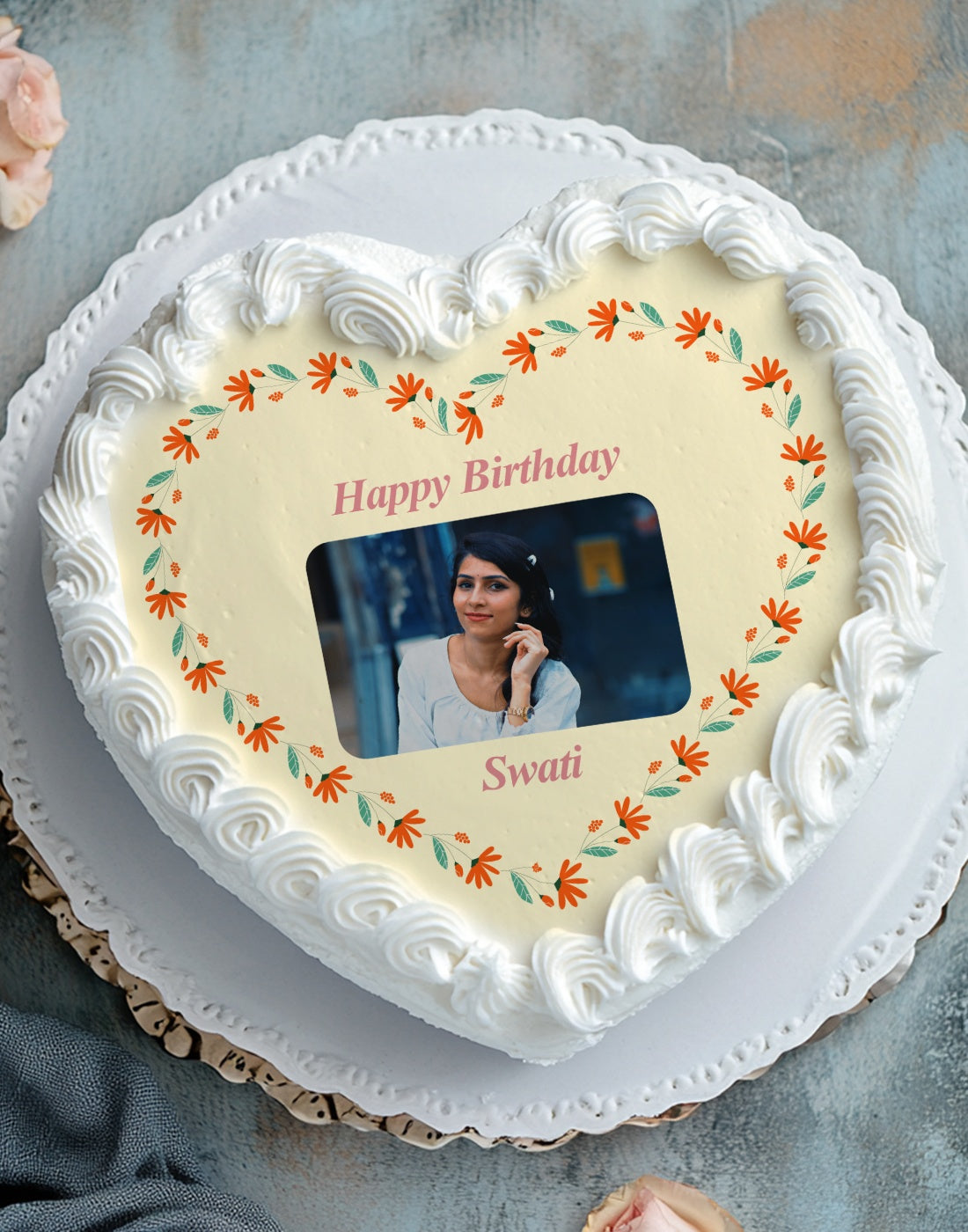 Heart Shape Birthday Photo Cake