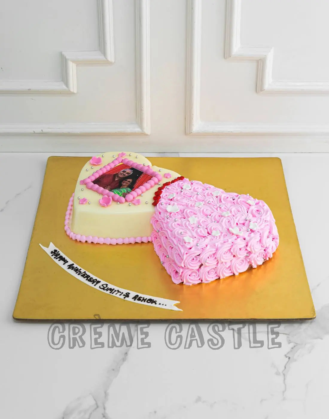 Double Heart Cake - Creme Castle