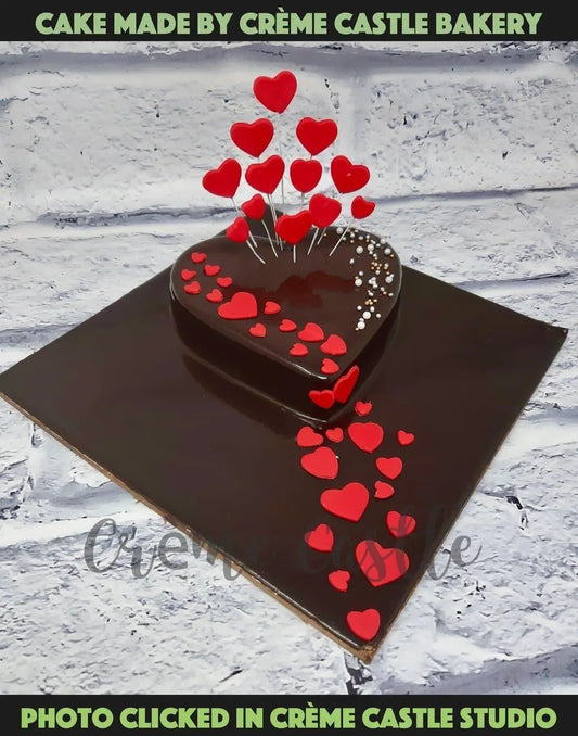 Red Chocolate Heart Anniversary Cake - Creme Castle