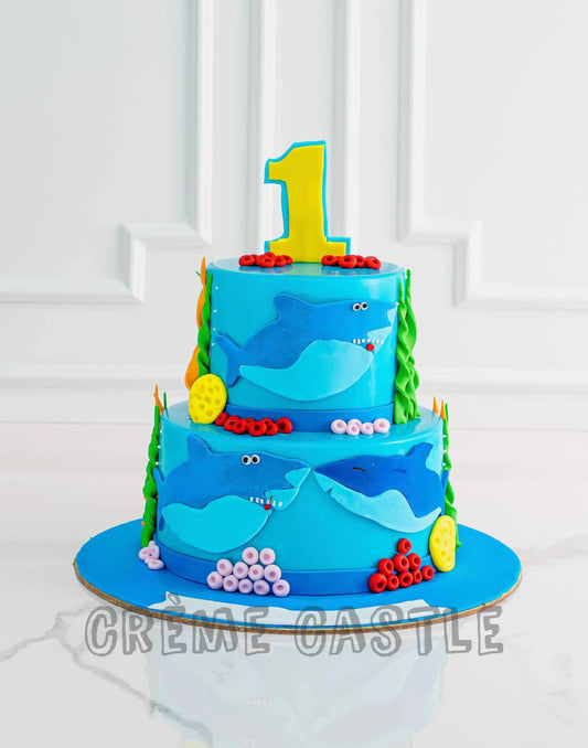 Baby Shark Theme Cake in 2 Tier by Creme Castle