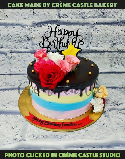 Rainbow Real Flowers Cake - Creme Castle