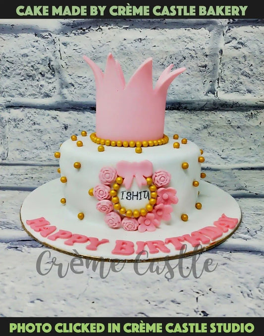 Pearl Tiara Cake - Creme Castle