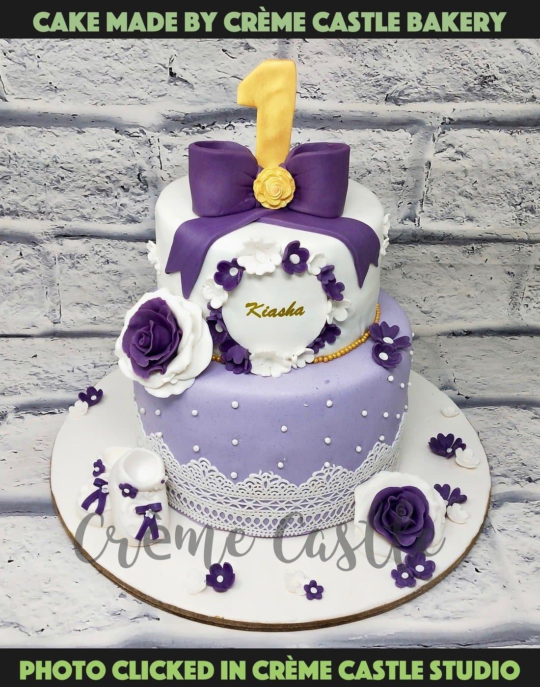 Purple White Girl Cake - Creme Castle