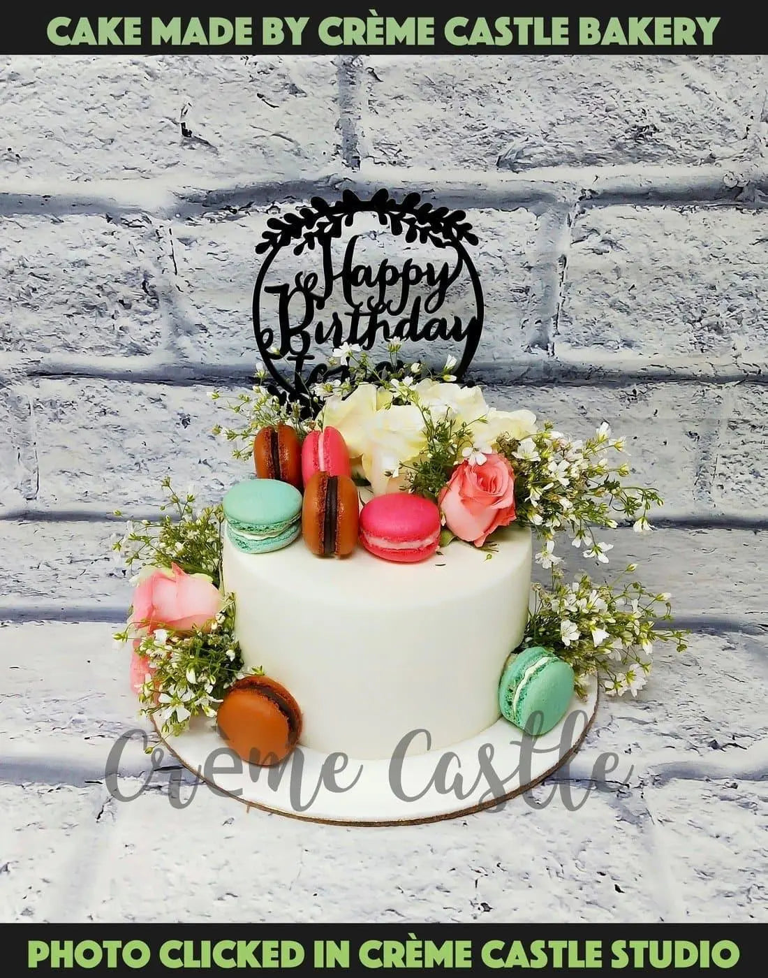 Macaroons Floral Anniversary Cake - Creme Castle