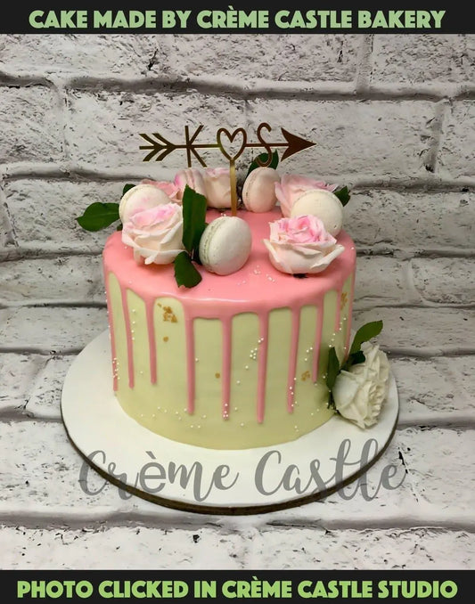 Floral Pink Drip Design Cake - Creme Castle