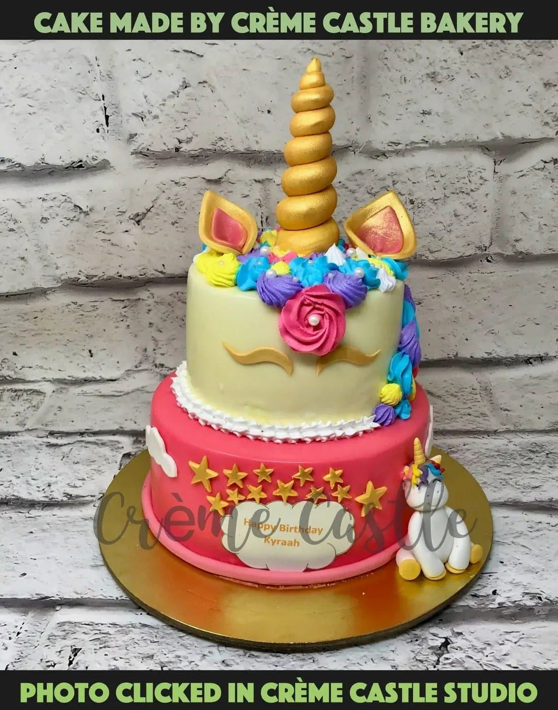 Pink and Gold Unicorn Design Cake - Creme Castle
