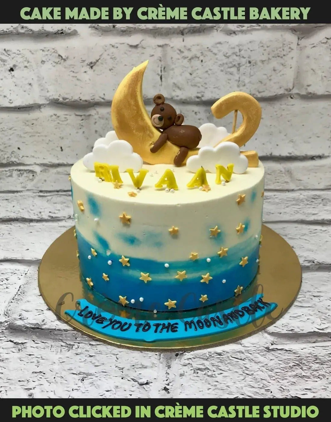 Shaded Teddy Moon Design Cake - Creme Castle