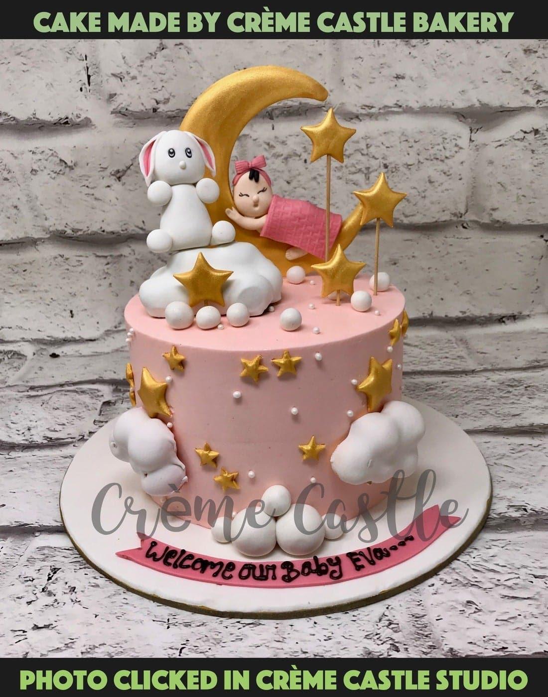 Pink Teddy Moon Design Cake - Creme Castle