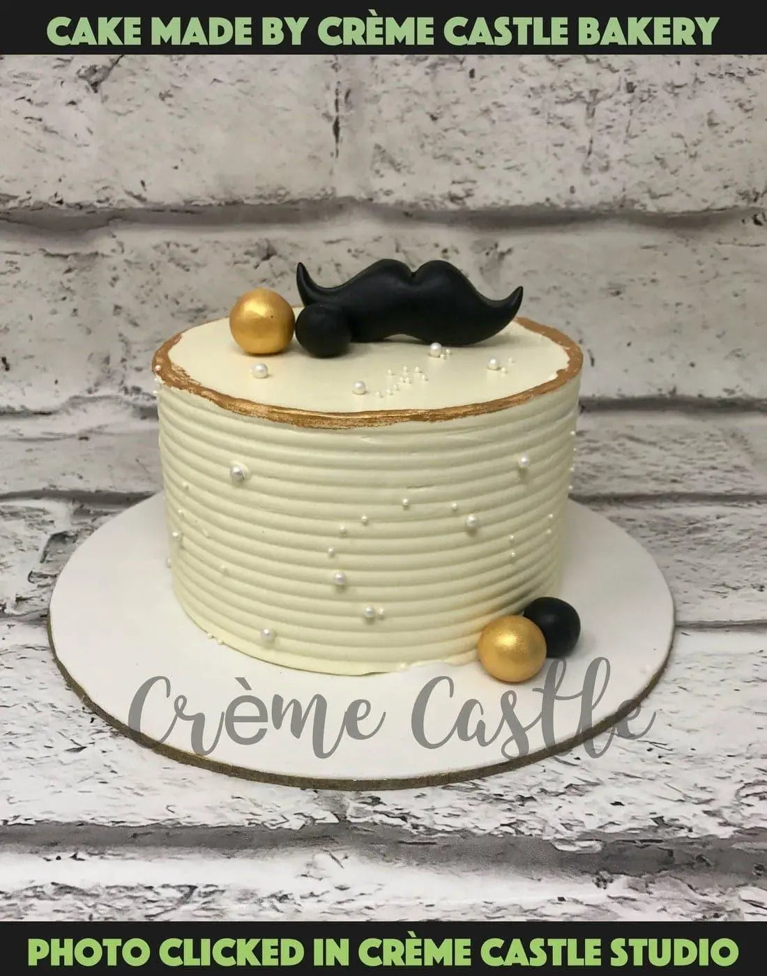 Moustache Gold Balls Design Cake - Creme Castle