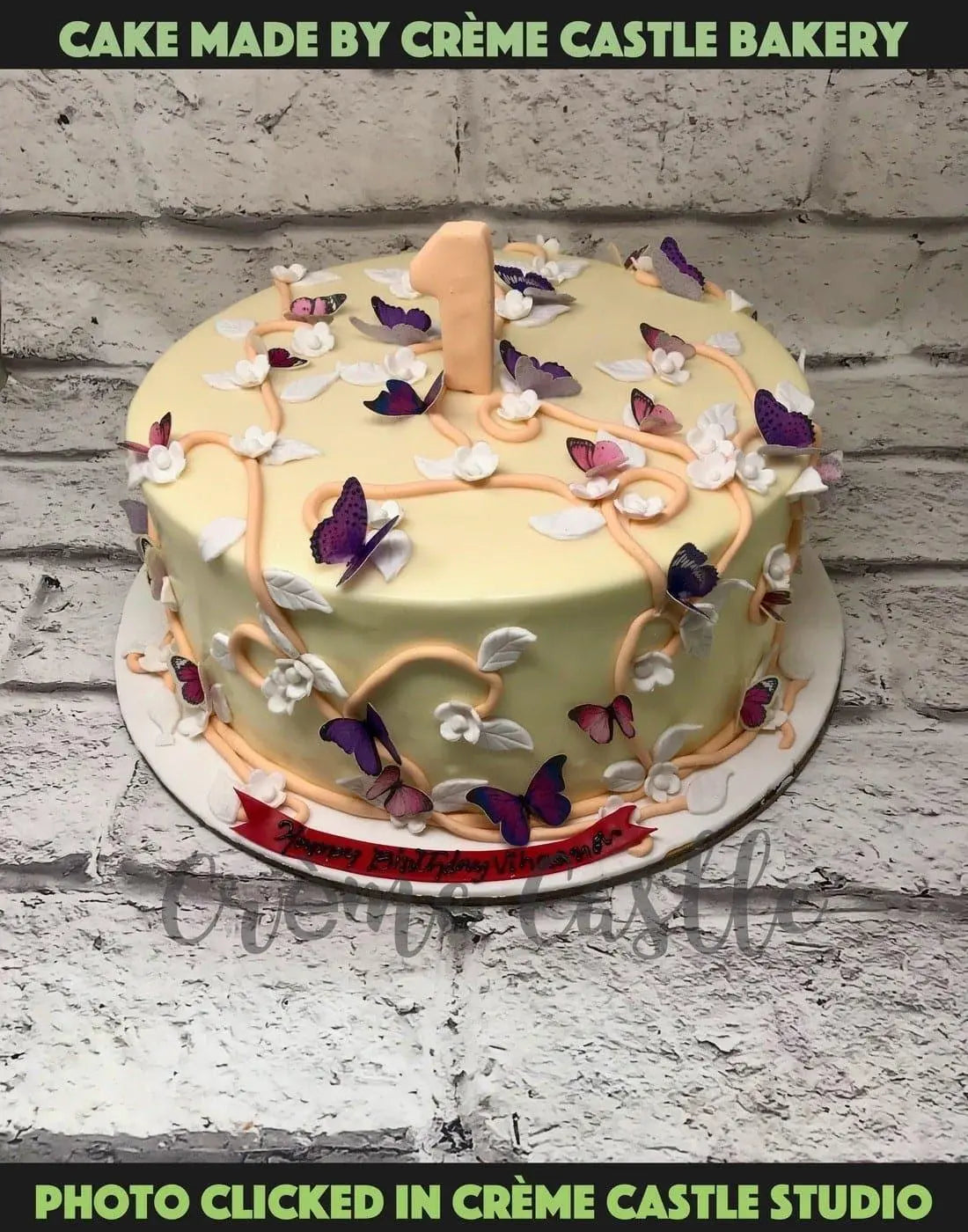 Flowers and Butterfly Design Cake - Creme Castle