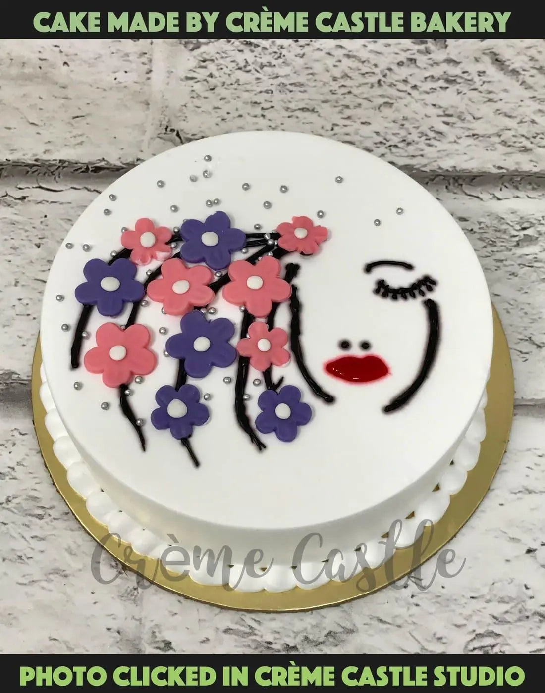 Womens Day Floral Portrait Cake - Creme Castle