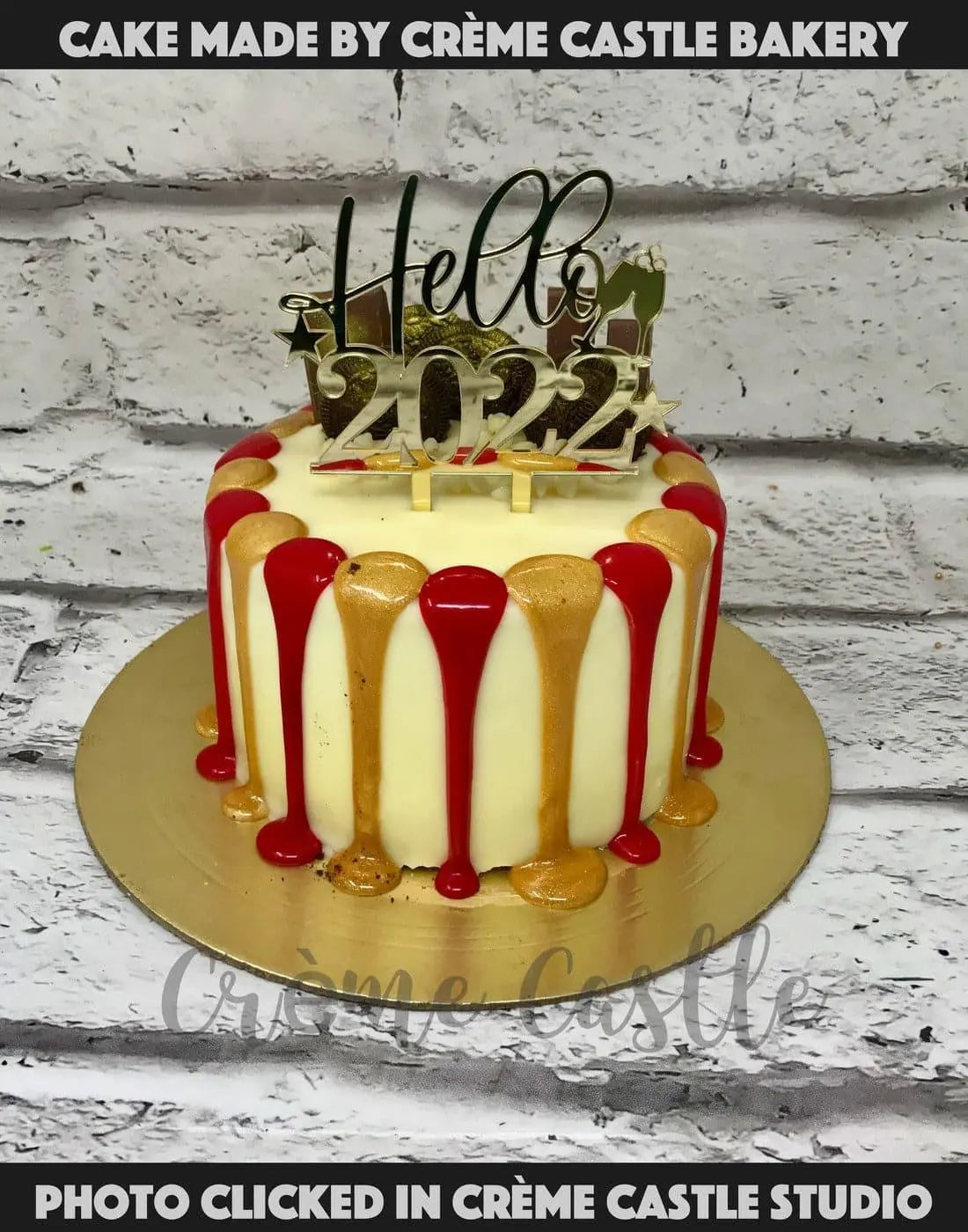 Classic Red and Gold Cake - Creme Castle