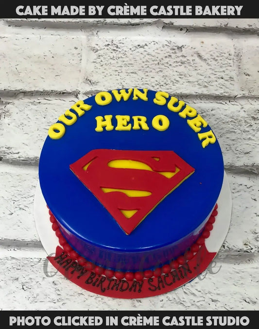 Superman Theme Blue Cake - Creme Castle