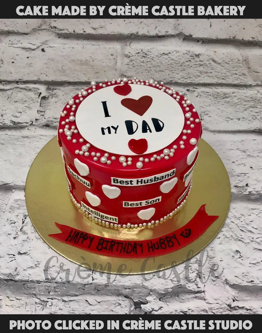 White hearts on Red Cake - Creme Castle