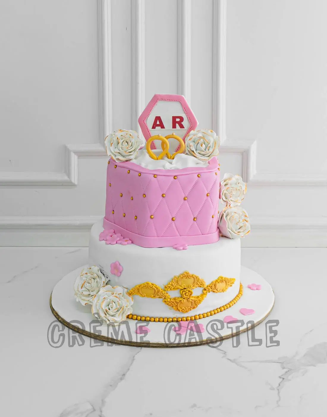 Gold Rose and Ring Cake - Creme Castle