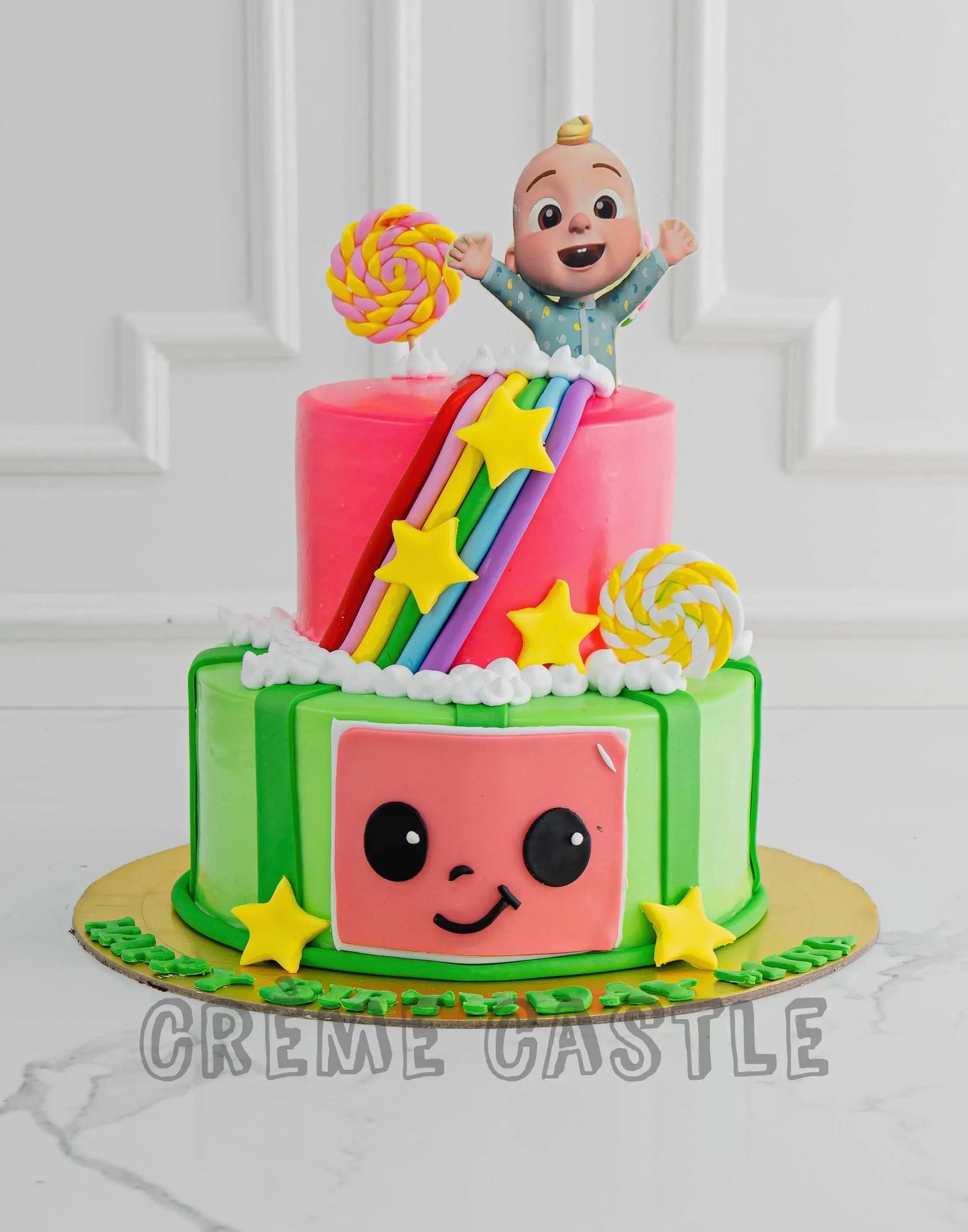 Cocomelon Theme Cake with Rainbow by Creme Castle