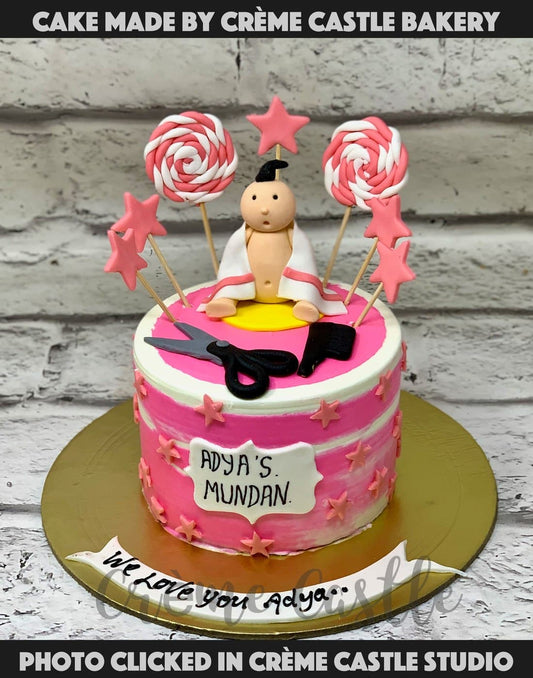 Baby Girl Mundan Cake Creme Castle