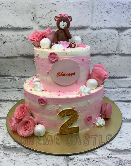 Teddy Floral Tier Cake Creme Castle
