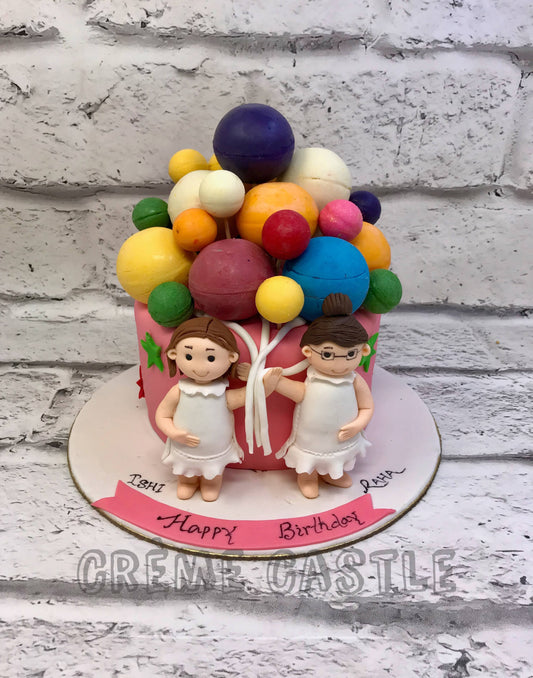 Twins with Balloons Cake Creme Castle