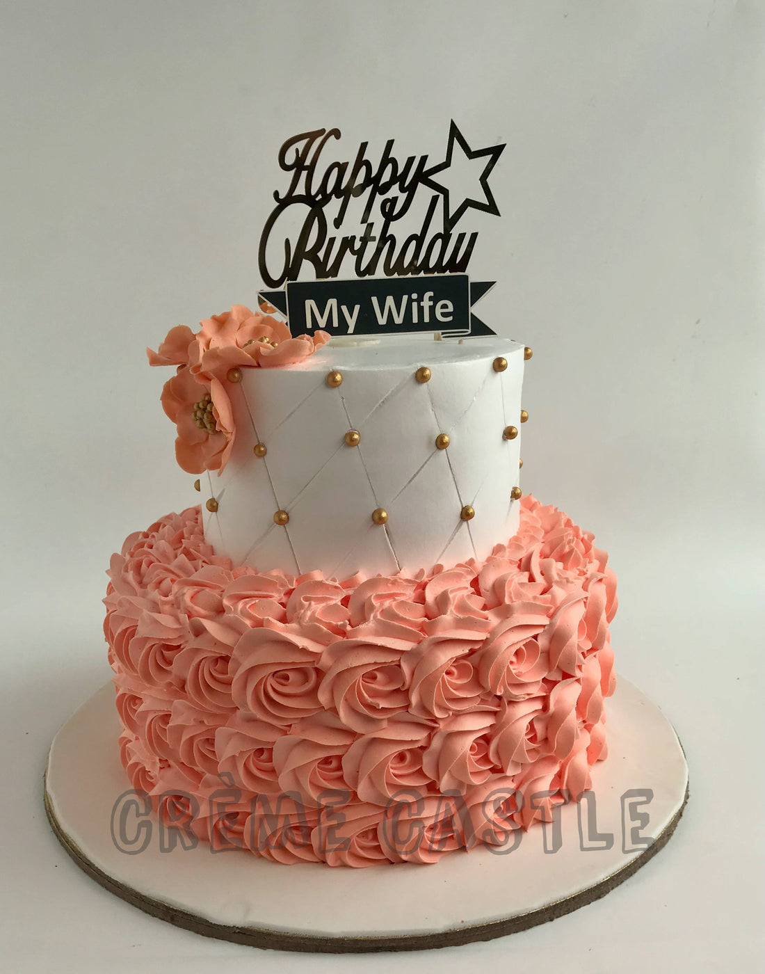 1st birthday Cake for Girl in Peach by Creme Castle