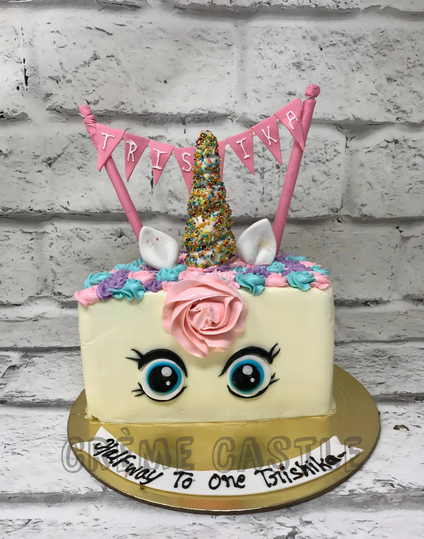 Half Birthday Unicorn Cake - Creme Castle