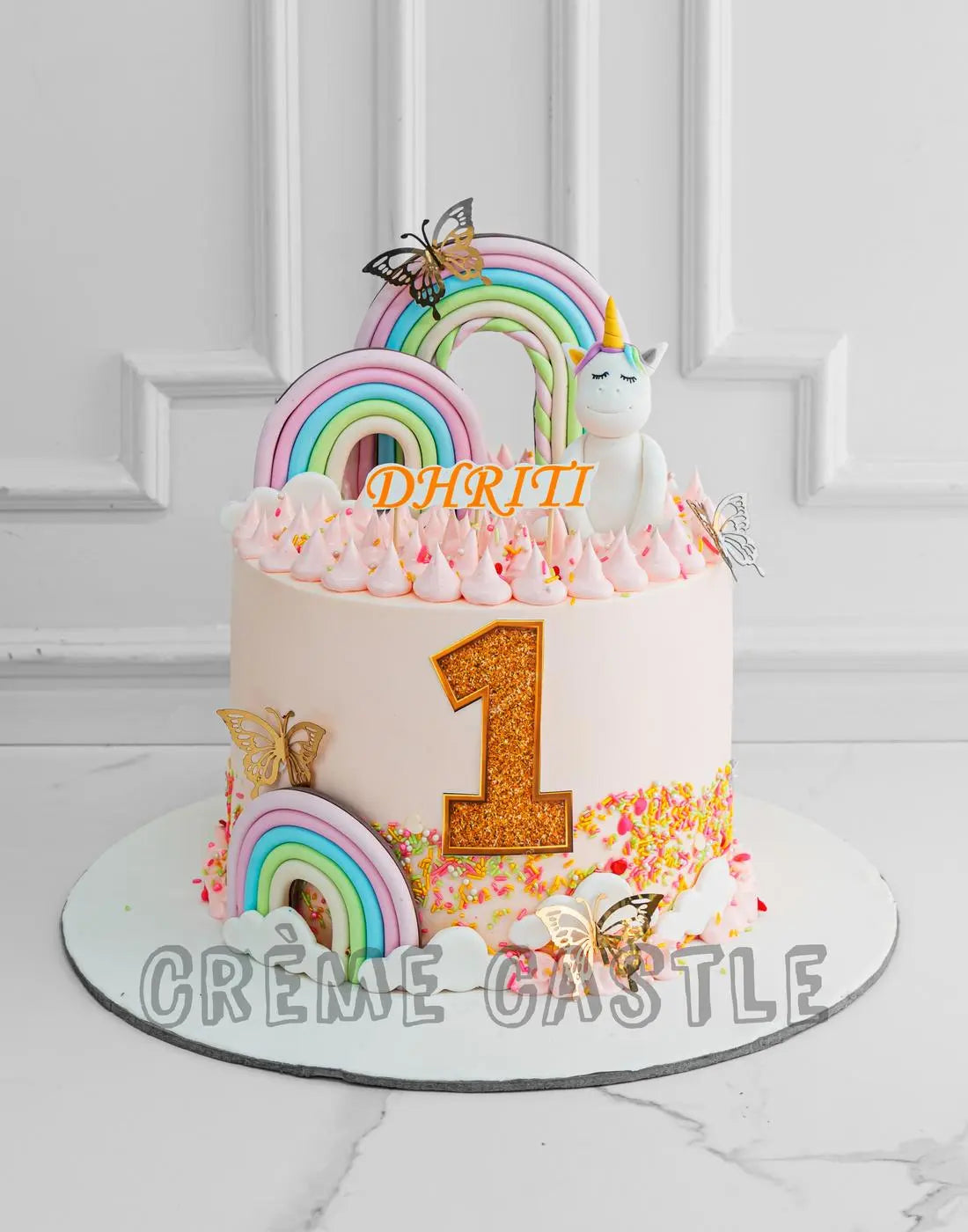 1st Birthday Rainbow Theme Cake - Creme Castle