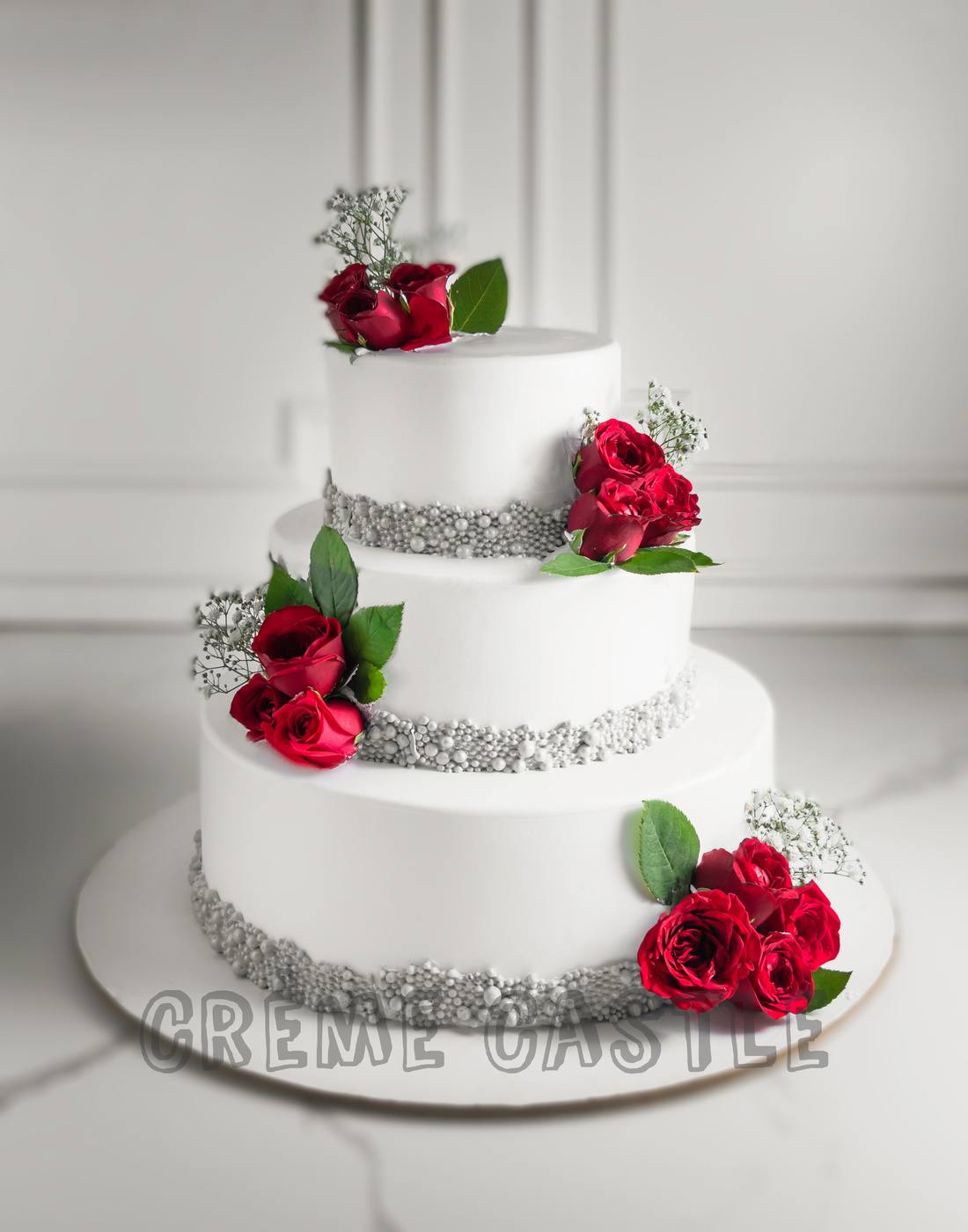 Red Rose Wedding Cake - Creme Castle