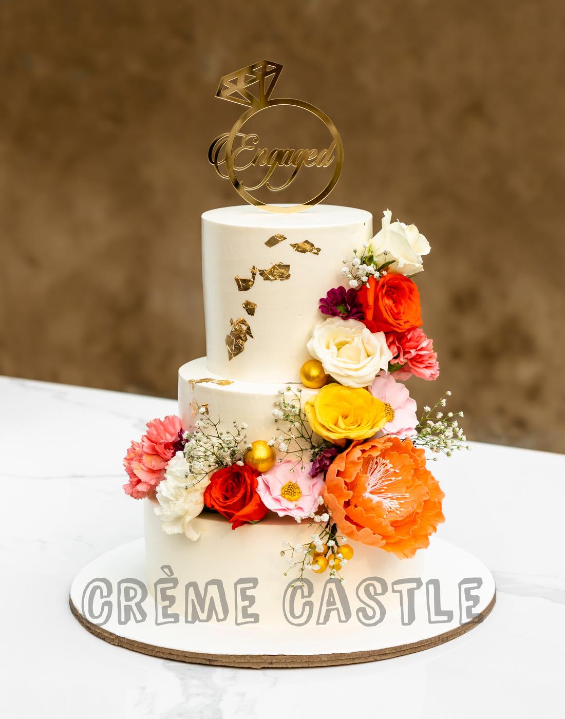 Floral Gold Wedding Cake - Creme Castle